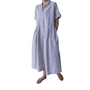 chouyatou Women's Cotton Striped Shirt Dress Button Up Short Sleeve Midi Long Shift Dress…