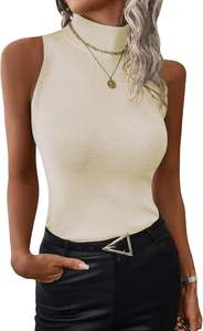 Women's Mock Turtle Neck Tank Tops Slim Fit Ribbed Knit Sleeveless Tops Casual Cami Vest…