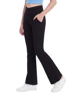 Girls' Leggings Cross Flare Pants with Pockets Black Soft Stretchy High Waisted Pants for…