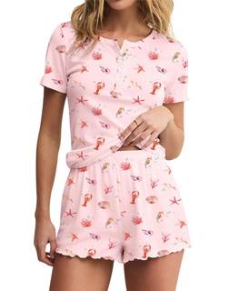 Lacozy Cute Pajama Sets for Women 2 Piece Short Sleeve Floral Print Button Shirt and…