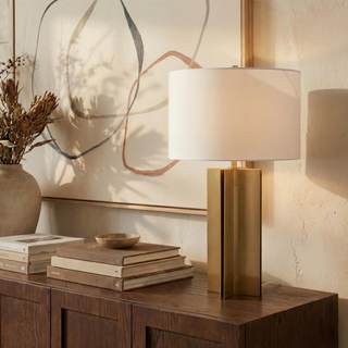 SAFAVIEH Couture Lighting Collection Rollins Square Metal Gold/White 27-inch Bedroom…