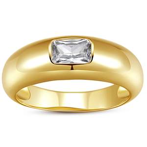 Baguette Dome Ring | CZ Set Gold Dome Ring | CZ Stacking Thick Band Baguette Dome 7