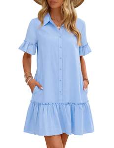MEROKEETY Women's Summer Casual Tshirt Dress Button Down Shift Mini Dresses | Short…