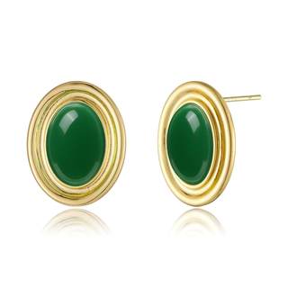 Black Earrings for Women Black and Gold Chunky Earrings | 14K Gold Plated Oval Stone…