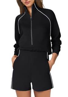 SENSERISE Womens Long Sleeve Romper One Piece Jumpsuits | Striped, Half Zipper, Lounge…