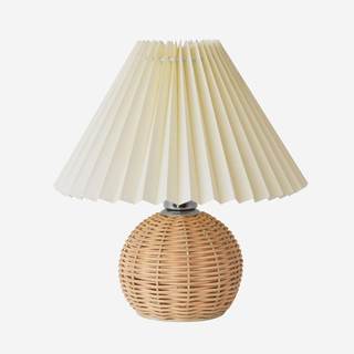 KUNJOULAM Pleated Table Lamp, Modern Bedside Nightstand Lamp with Beige Lampshade Rattan…