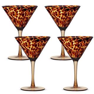 Honeydak Set of 4 Tortoise Leopard Print Martini 7oz Brown Rocks Glasses Stylish Stemless…