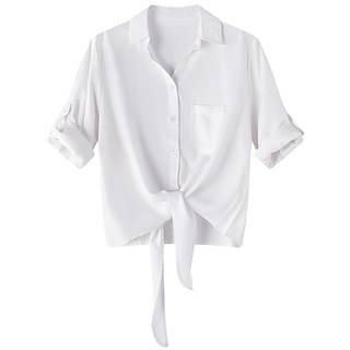 Dauocie Women's Tie Front Top 3/4 Roll Up Sleeve Button Down Shirts Pocket | 100%…