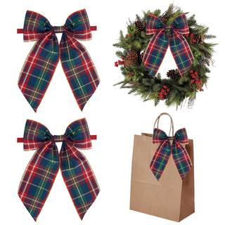AIMUDI Christmas Bows for Gift Wrapping 6×9'' Navy Blue and Gold Plaid Bows for Christmas…