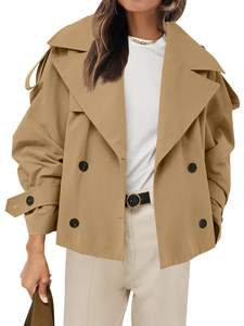 Tankaneo Womens Cropped Trench Double Breasted Short Jacket with Belt | Office, Work…