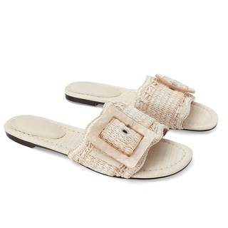 ZJGZF Raffia Sandals for Women Buckle Straw flats Woven Braided Rattan Slides Summer…
