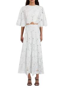 Two Piece Sets for Women Dressy Solid Color Embroidered Short Sleeve Crop Top and Maxi…