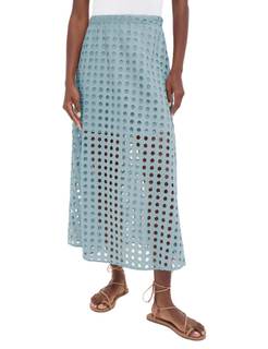 Ailoqing 2026 Summer Casual Long Skirt for Women Cotton Eyelet Beach Maxi Skirt with…