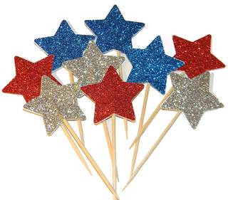 36 Pieces Glitter Star 4th of July Cupcake Toppers Glitter Gold Star Cakes Toppers for…
