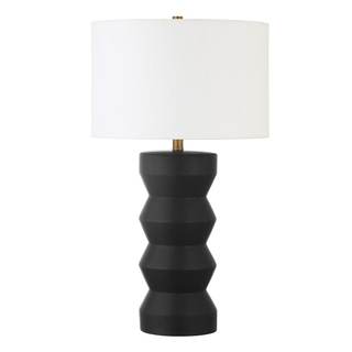 Carlin 28" Tall Ceramic Table Lamp with Fabric Shade in Matte Black/White | Ceramic base…
