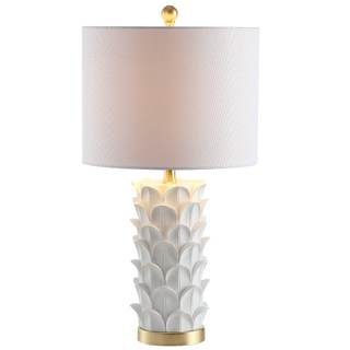 SAFAVIEH Lighting Collection Nico White/ Gold Leaf 25-inch Bedroom Living Room Home…