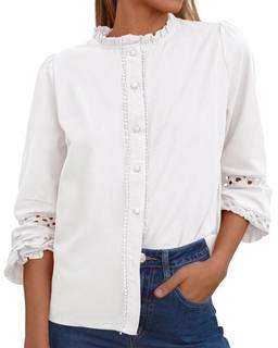 KIRUNDO Eyelet Boho Long Sleeve Button Up Shirts for Women | Dressy Casual Blouse…