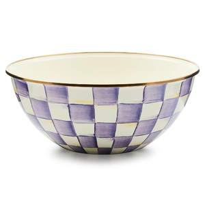 MACKENZIE-CHILDS Everyday Bowl, Large, Purple-and-White Violet Check | Hand-painted…