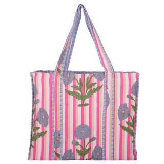 KLAVATE Women Handblock Lightweight Reversible Travel Bag Purse Cotton Shoulder Tote Bag…