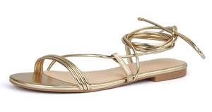 PARTY Women's Strappy Sandals Lace Up Flats Tie Up Open Toe Ankle Strap Shoes 9 Gold