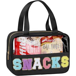 Snack Bag for Travel - Chenille Letter Clear Makeup Bag, Large Preppy Patch Snack…
