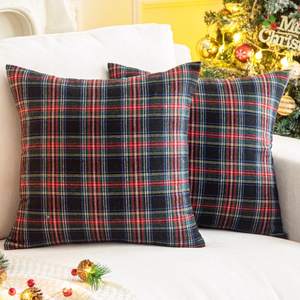 AQOTHES Christmas Plaid Decorative Throw Pillow Covers Black 18x18 Inches | Pack of 2…