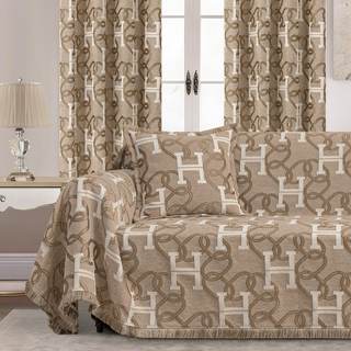 Modern Letter H Jacquard Couch Covers, 71" X 118", Taupe | Chain Pattern Jacquard…