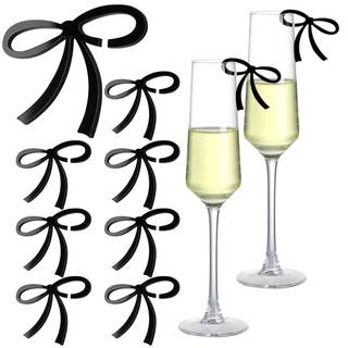 Colingmill 50 Pcs Black Bow Decor Bow Drink Tags Coquette Wine Glass Charms Acrylic Knot…