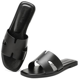 Stratuxx Kaze Women's Open Toe Flat Dress Slide Sandals 5 Black