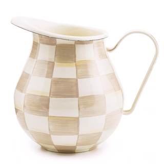 MACKENZIE-CHILDS Pitcher with Spout, Brown-and-White Mocha Check | Hand-painted design…
