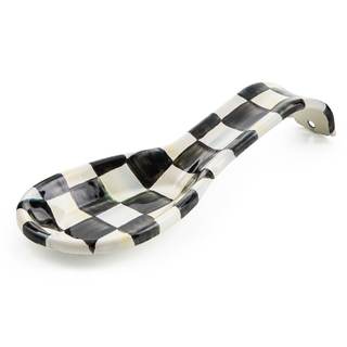 MACKENZIE-CHILDS Enamel Spoon Rest, Black-and-White Courtly Check | Hand-painted design…