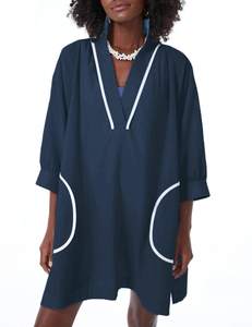 Ailoqing Swimsuit Coverup Womens V Neck 3/4 Sleeve Casual Shirt Dress with Pockets Small…