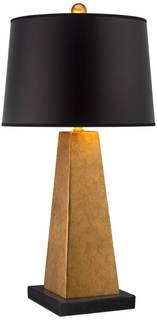 Obelisk 26" Tall Table Lamp Gold Leaf Black Modern with Square Marble Riser | Bedroom…