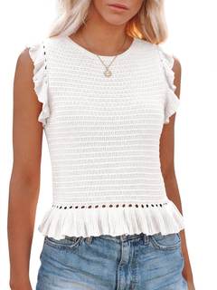 PiePieBuy Women's Summer Knit Tank Tops Crew Neck Sleeveless Cami Shirts Tees Ruffle…