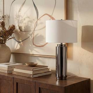 SAFAVIEH Couture Lighting Collection Terry Modern Metal Pillar Nickel/White 30-inch…