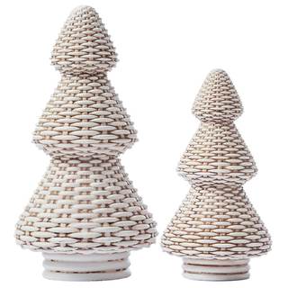 DN DECONATION White Christmas Tree Figurines, Natural Rattan Style Decor | Tabletop…