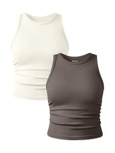 OQQ Women's 2 Piece Tank Tops Crew Neck Sleeveless Basic Stretch Casusal Yoga Crop Camis…