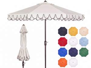 SAFAVIEH Outdoor - Valance 9-Foot Crank Patio Umbrella - Ivory & Black Canopy - Brown…