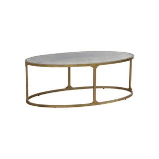 Signature Design by Ashley Oval Coffee Table for Living Room, Antiqued Gold | Faux-marble…