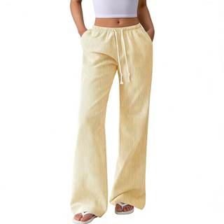 Women's Striped Wide Leg Linen Pants, Elastic Waist Drawstring with Pockets, Casual…