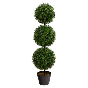 Nearly Natural 36 in Artificial Triple Ball Boxwood Topiary Tree with Pot | For Indoor or…