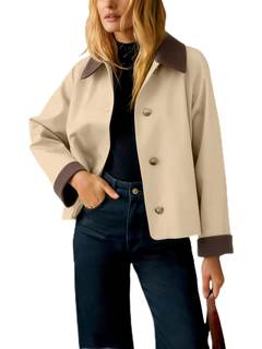 Lviefent Womens Contrast Collar Jacket Casual Button Down Long Sleeves Crop Trench Coat…