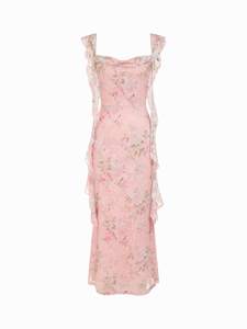 CIDER Women's Wedding Guest Dress Sleeveless Mesh Ruffle Maxi Formal Dress | Stretchy Tie…