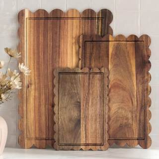 3 Pcs Acacia Wood Scalloped Cutting Board Set, Decorative Cutting Boards Bread…