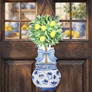 RattanView Large Size Chinoiserie Lemon Tree Door Hanger Summer Lemon Wooden Sign Front…