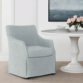 Martha Stewart London Upholstered Skirted Dining Arm Chair with Casters – Curved Back…