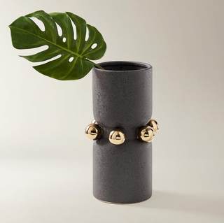 Z Gallerie Zerra Vase, Medium, Charcoal Black, Cylindrical | Gold Sphere Accents, Ideal…