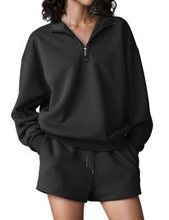 SHESHOW Fall Outfits for Women 2025 Fashion Quarter Zipper Sweatshirt Shorts Sweatsuits 2…