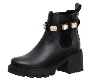 CUSHIONAIRE Women's Julie chelsea boot with Jeweled strap +Memory Foam