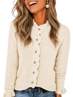 Wenrine Womens Cardigan Sweaters Casual Button Down Long Sleeve Ruffle Knit Fall Sweater…